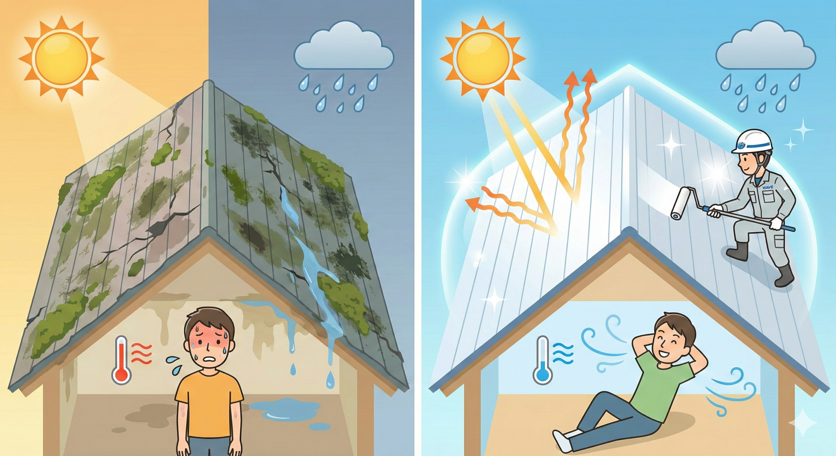 屋根を丁寧に塗装する職人